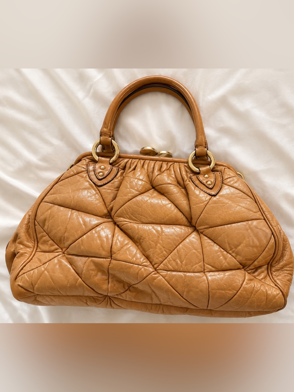 Vintage Marc Jacobs Tan Quilted Leather Satchel Bag | Soft Leather | Large